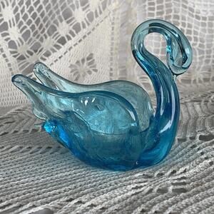 Vintage Blue Glass Swan Figurine